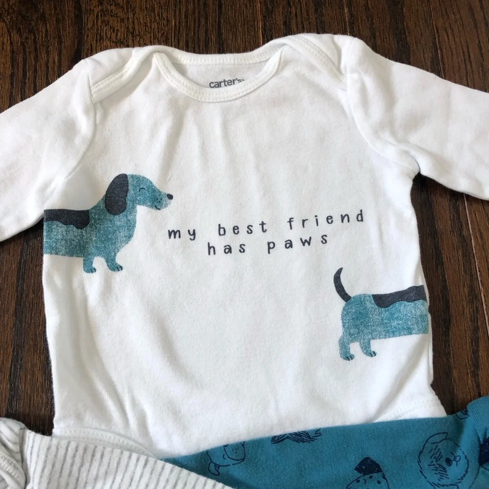*Bundle x4* Carter’s Boys 3M Blue/Gray/White Dogs “My Best Friend Has Paws” Set - Picture 3 of 12